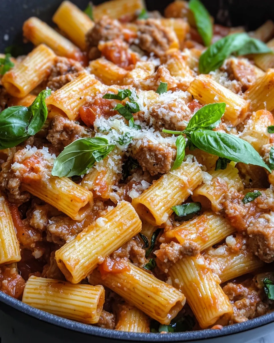 Classic Creamy Tomato Basil Sausage Rigatoni (turkey sausage) dish photo