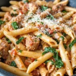 Homemade Creamy Tomato Spinach Sausage Penne (chicken sausage) recipe photo