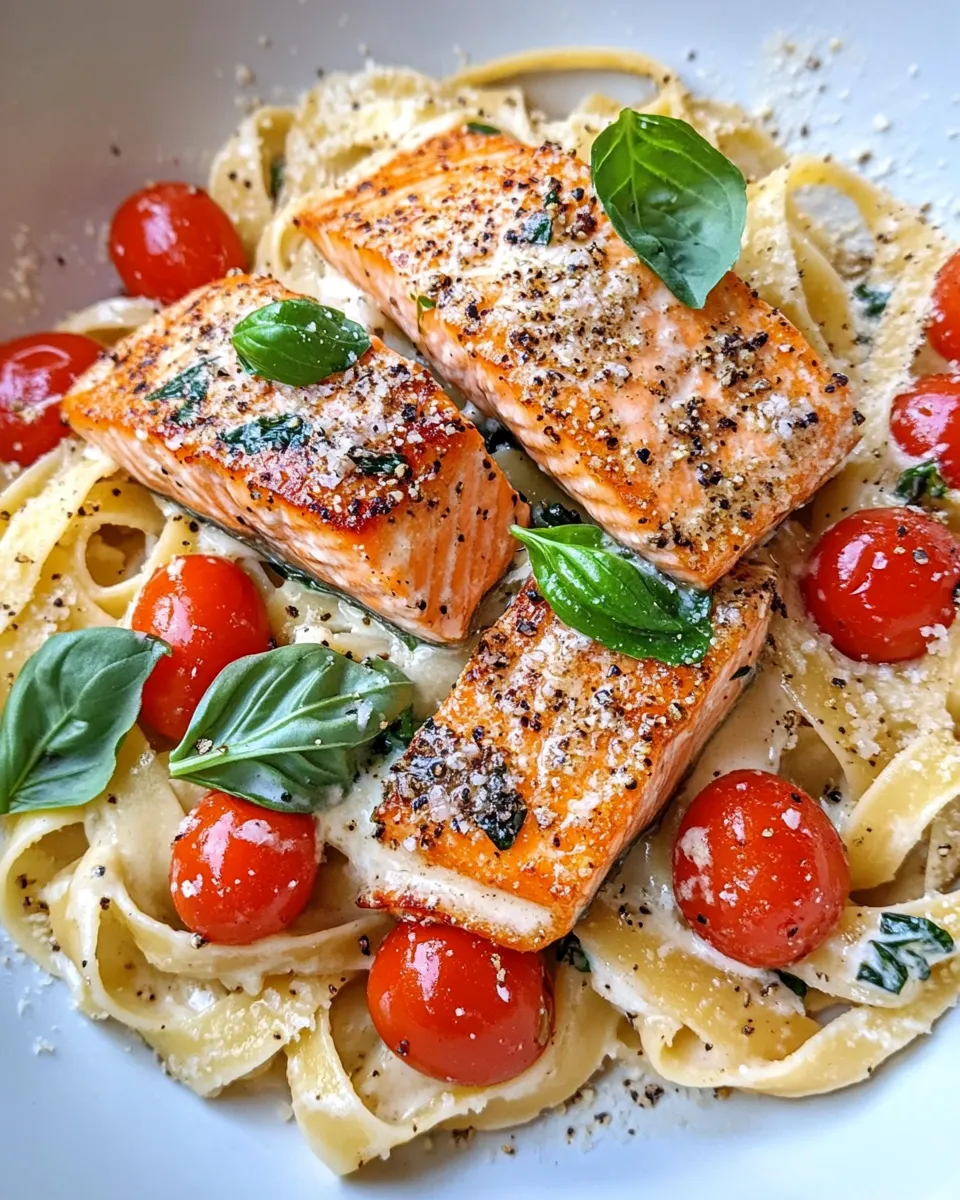 Classic Creamy Tuscan Salmon Tagliatelle dish photo