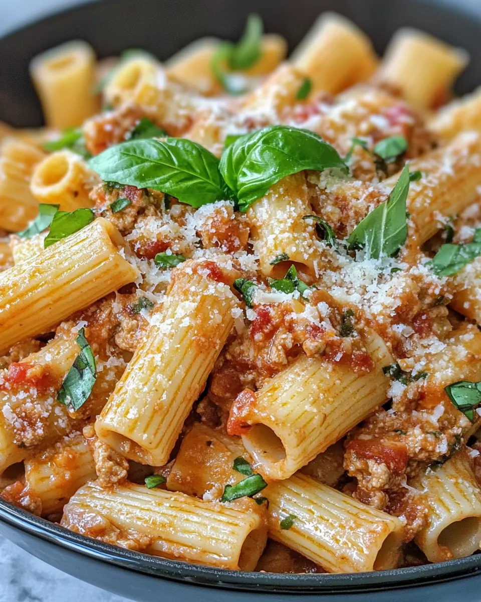 Delicious Creamy Vodka Rigatoni with Fresh Basil plate image