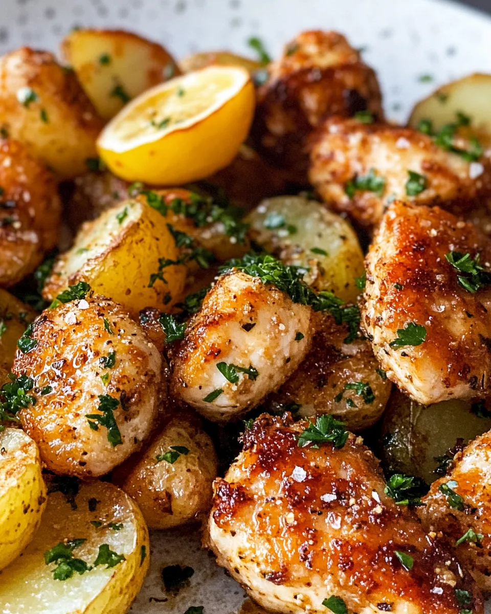 Classic Garlic-Butter Chicken Bites with Roasted Potatoes image