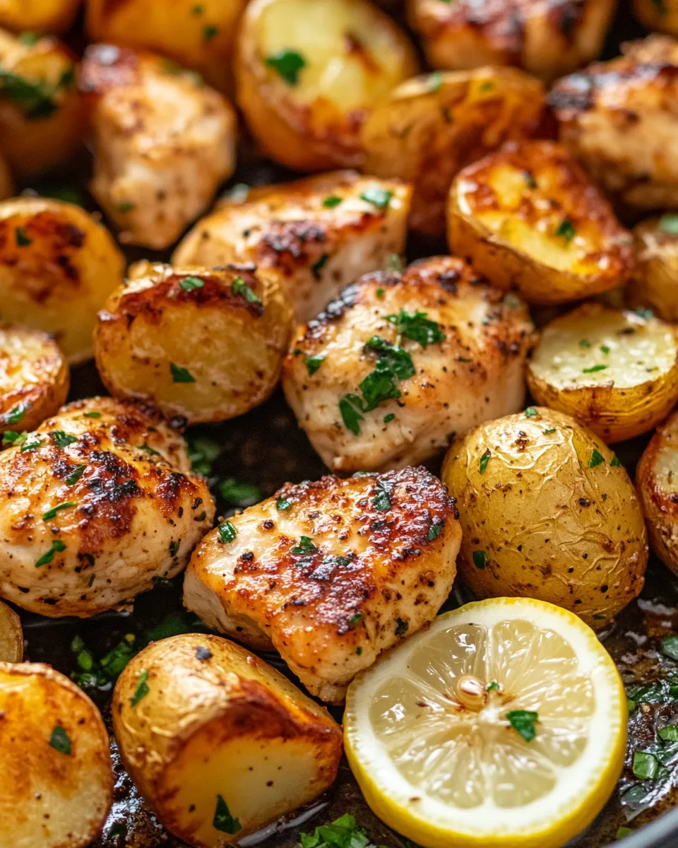 Easy Garlic-Butter Chicken Bites with Roasted Potatoes recipe image