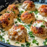 Homemade Garlic-Parmesan Chicken Meatballs in Cream Sauce photo