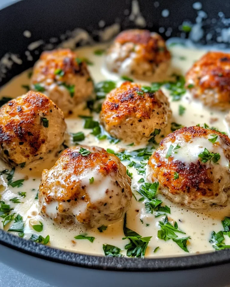Homemade Garlic-Parmesan Chicken Meatballs in Cream Sauce photo