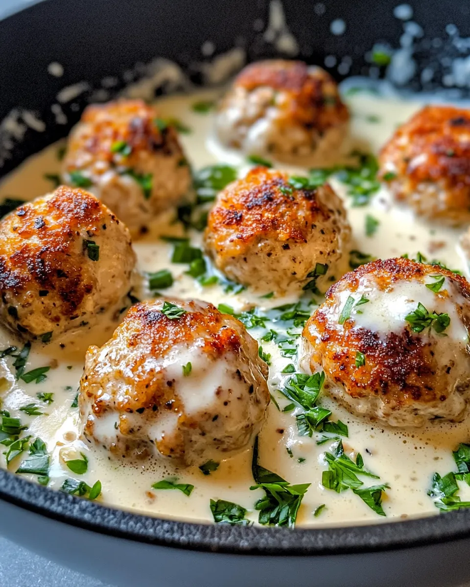 Homemade Garlic-Parmesan Chicken Meatballs in Cream Sauce photo