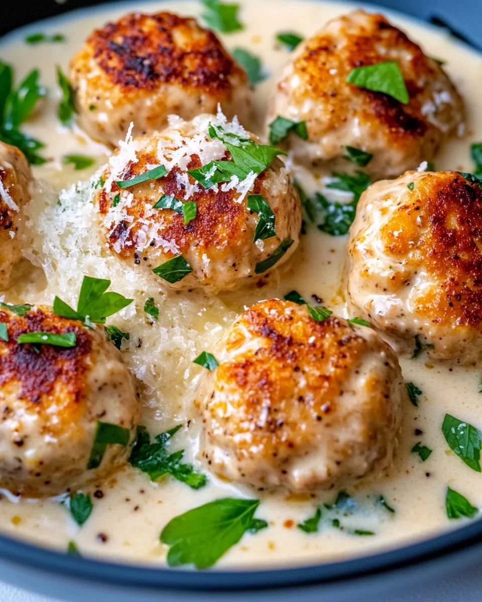Classic Garlic-Parmesan Chicken Meatballs in Cream Sauce image