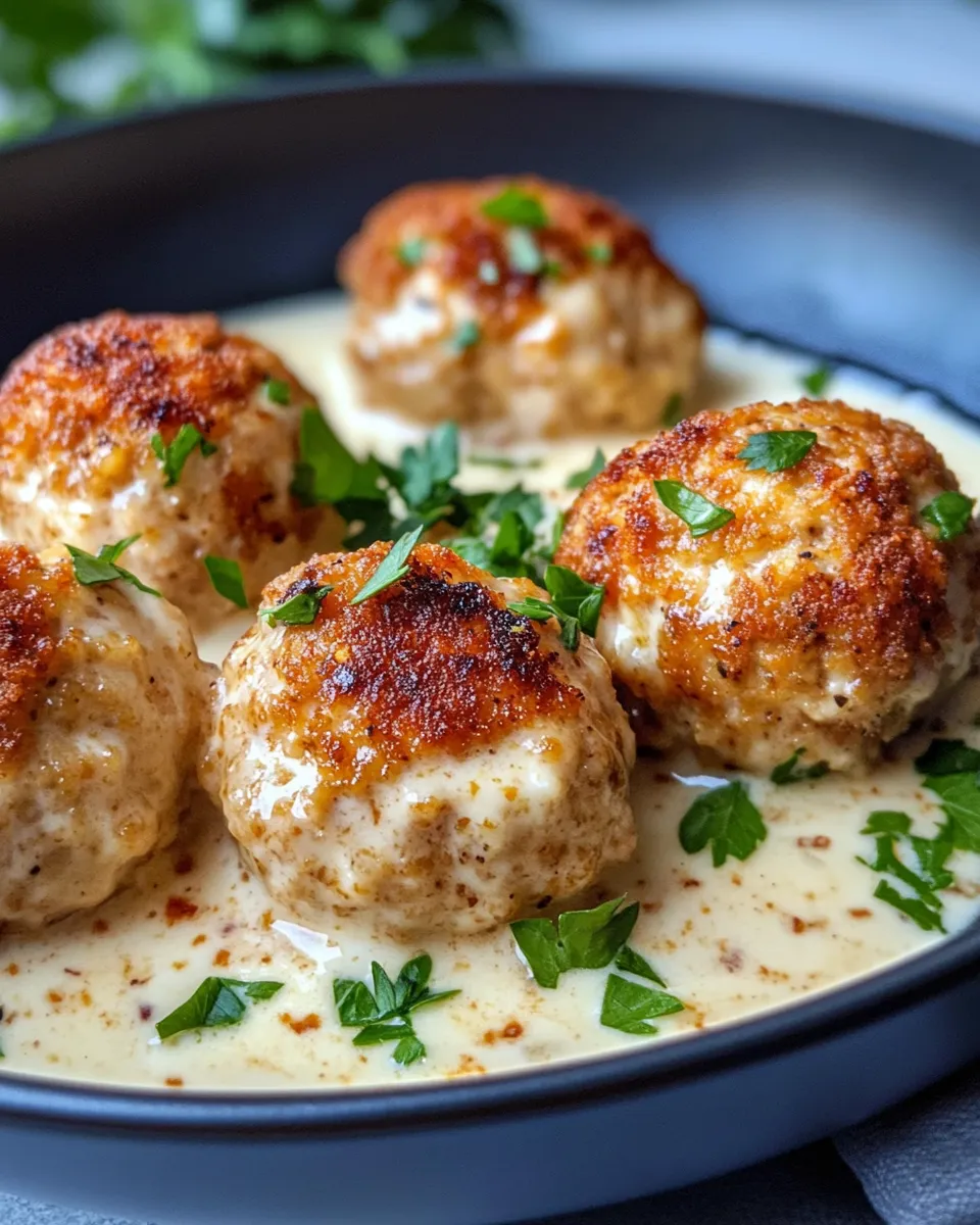 Delicious Garlic-Parmesan Chicken Meatballs in Cream Sauce dish photo