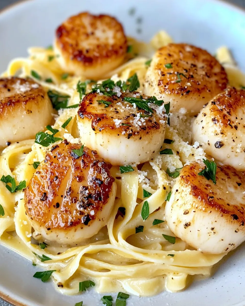 Delicious Garlic Butter Scallop Fettuccine recipe image