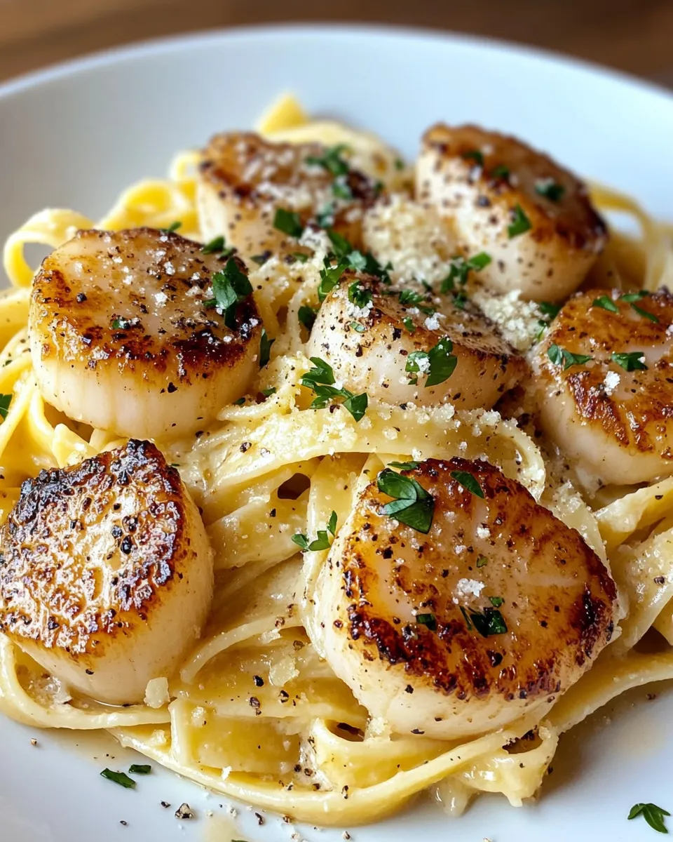 Homemade Garlic Butter Scallop Fettuccine dish photo