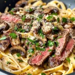 Homemade Garlic Butter Steak and Mushroom Fettuccine photo