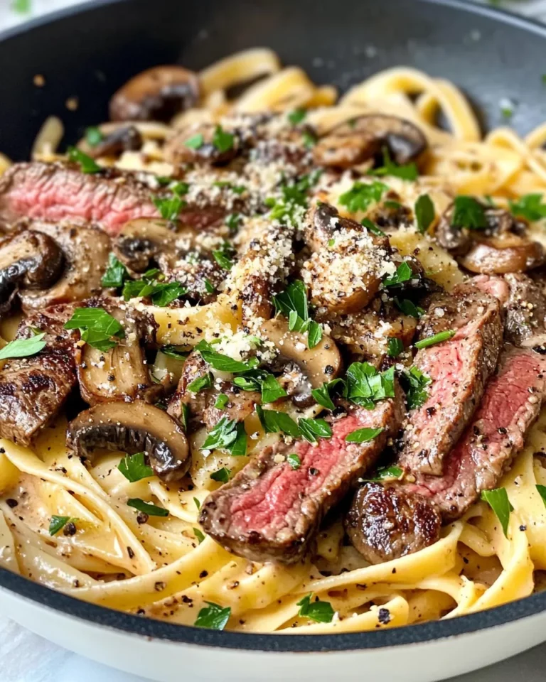 Homemade Garlic Butter Steak and Mushroom Fettuccine photo