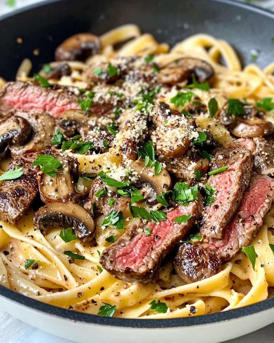 Homemade Garlic Butter Steak and Mushroom Fettuccine photo