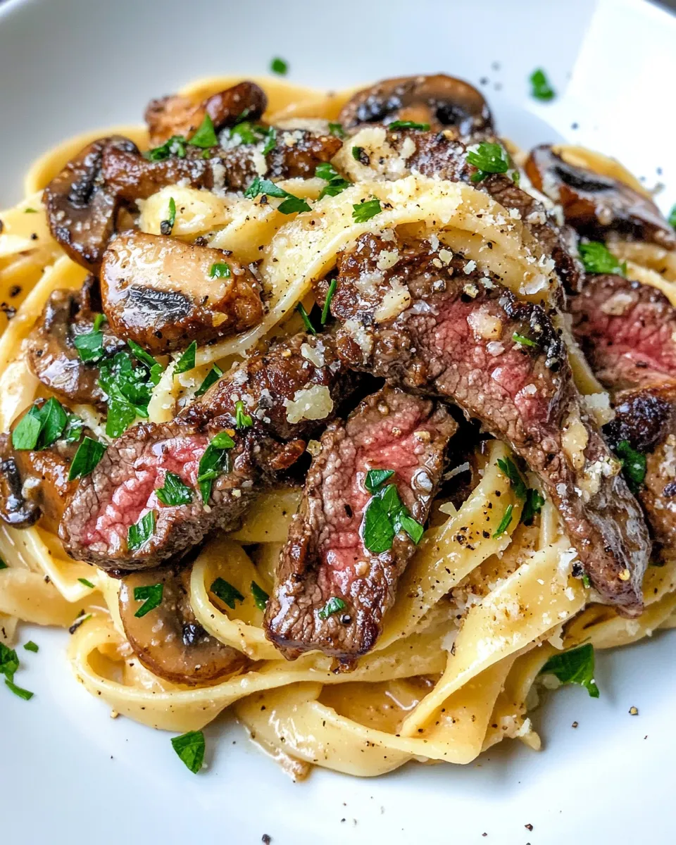 Easy Garlic Butter Steak and Mushroom Fettuccine recipe photo