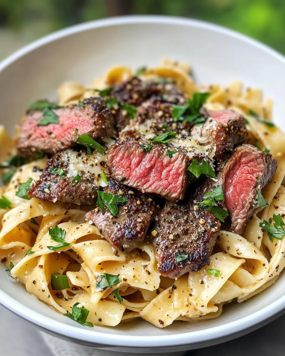 Easy Garlic Herb Butter Steak Bites Pasta food shot