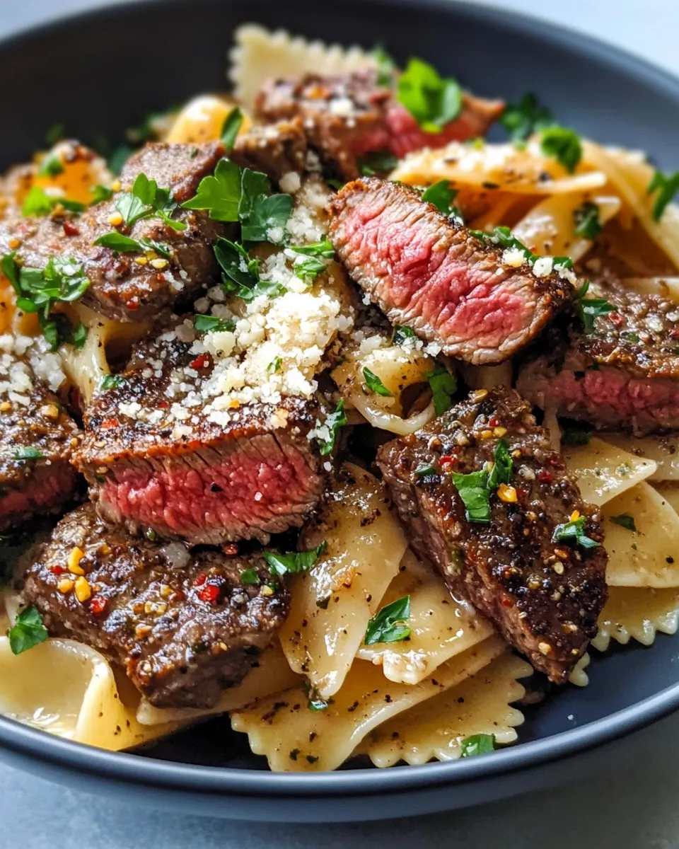 Delicious Garlic Herb Butter Steak Bites Pasta plate image
