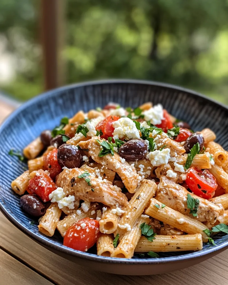 Homemade Greek Chicken Pasta with Olives and Feta recipe photo