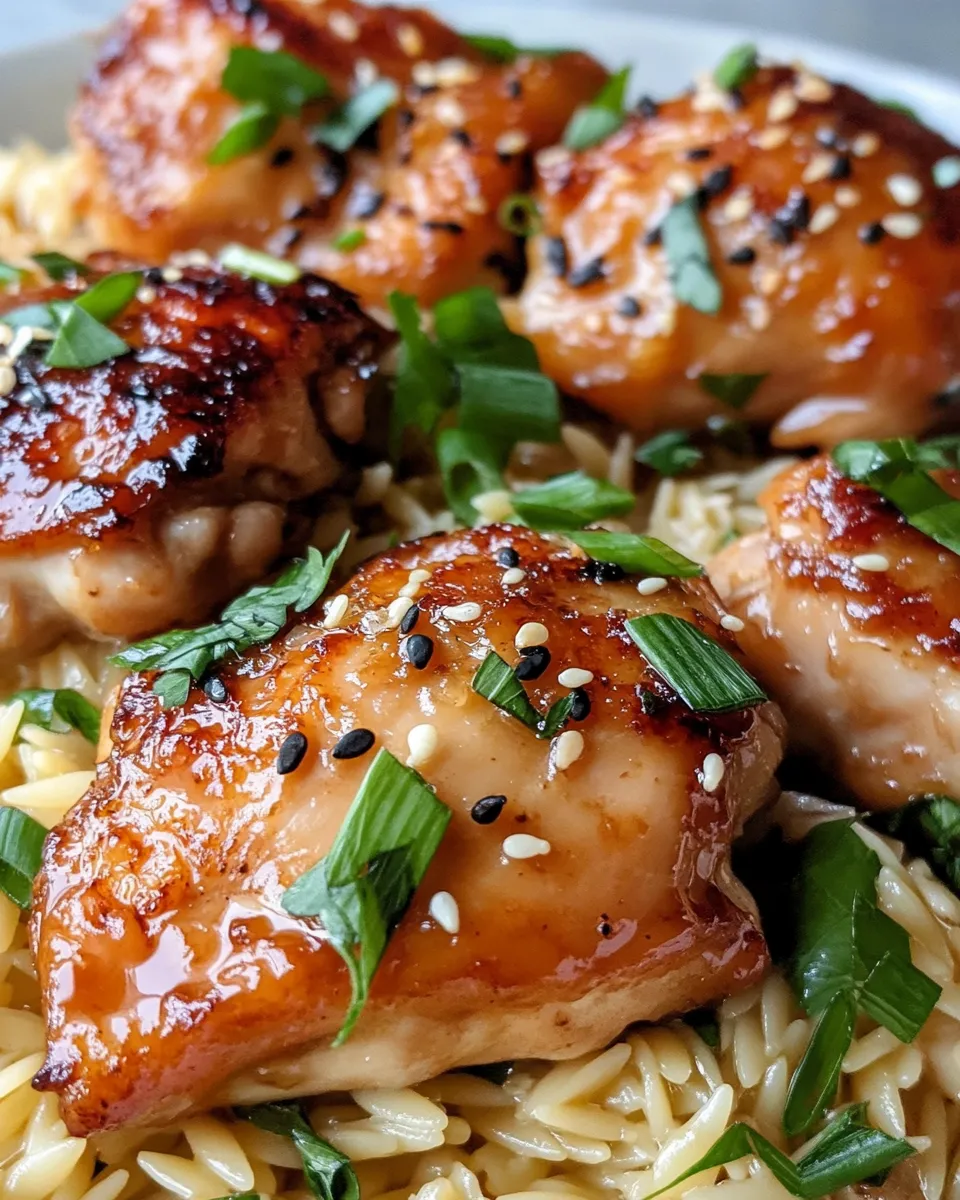 Classic Honey Garlic Chicken Thighs over Orzo dish photo