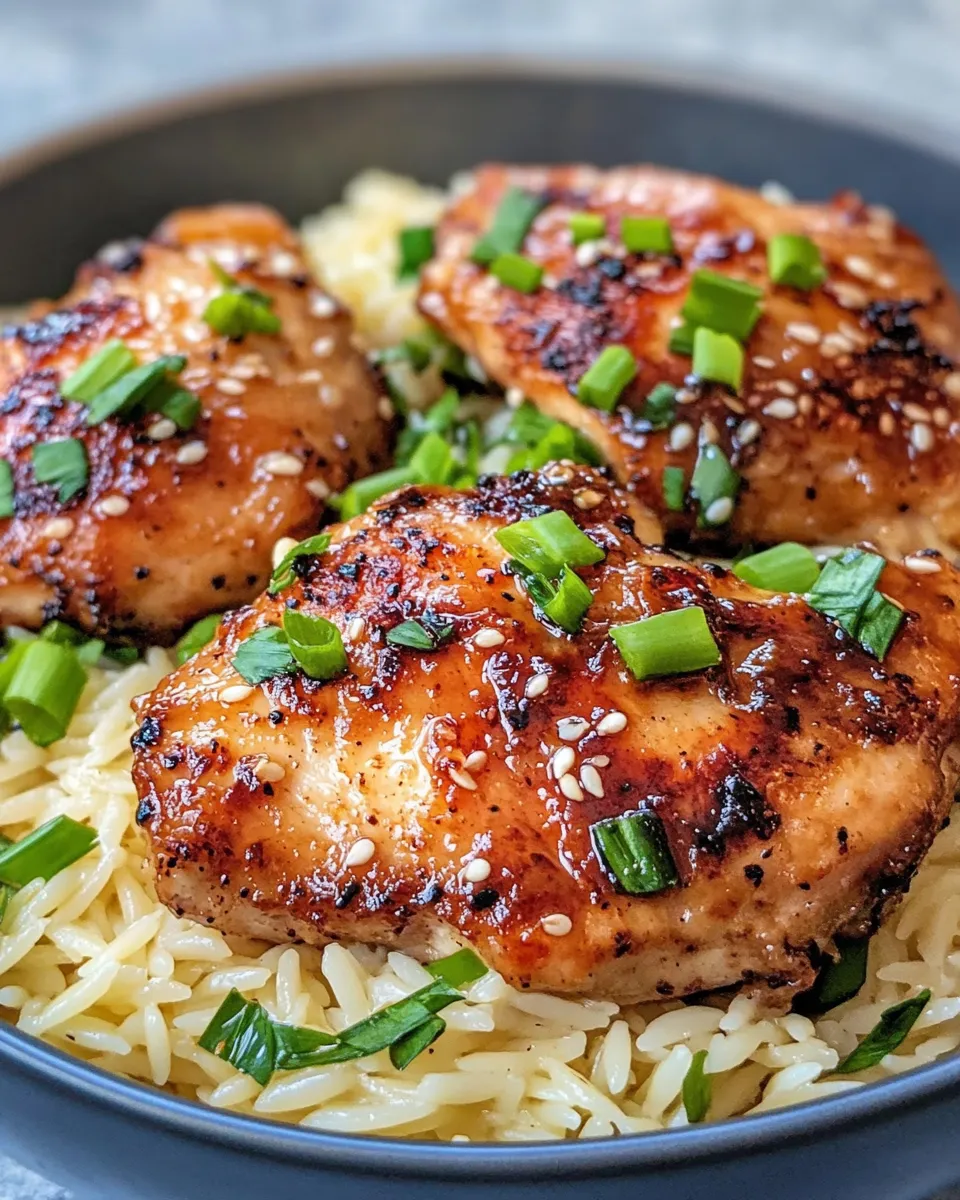 Easy Honey Garlic Chicken Thighs over Orzo food shot