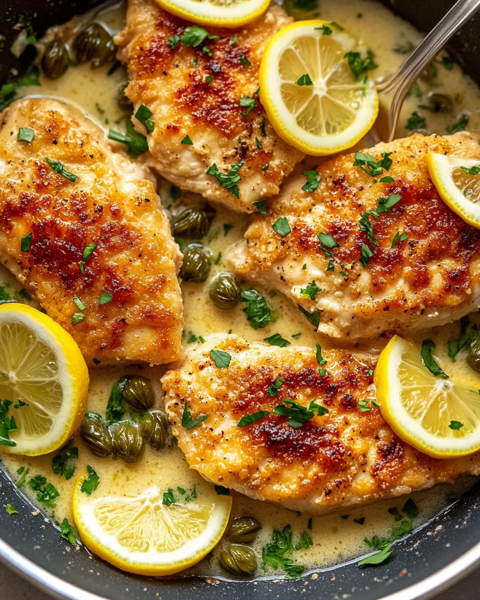 Delicious Lemon-Butter Chicken Piccata with Capers food shot