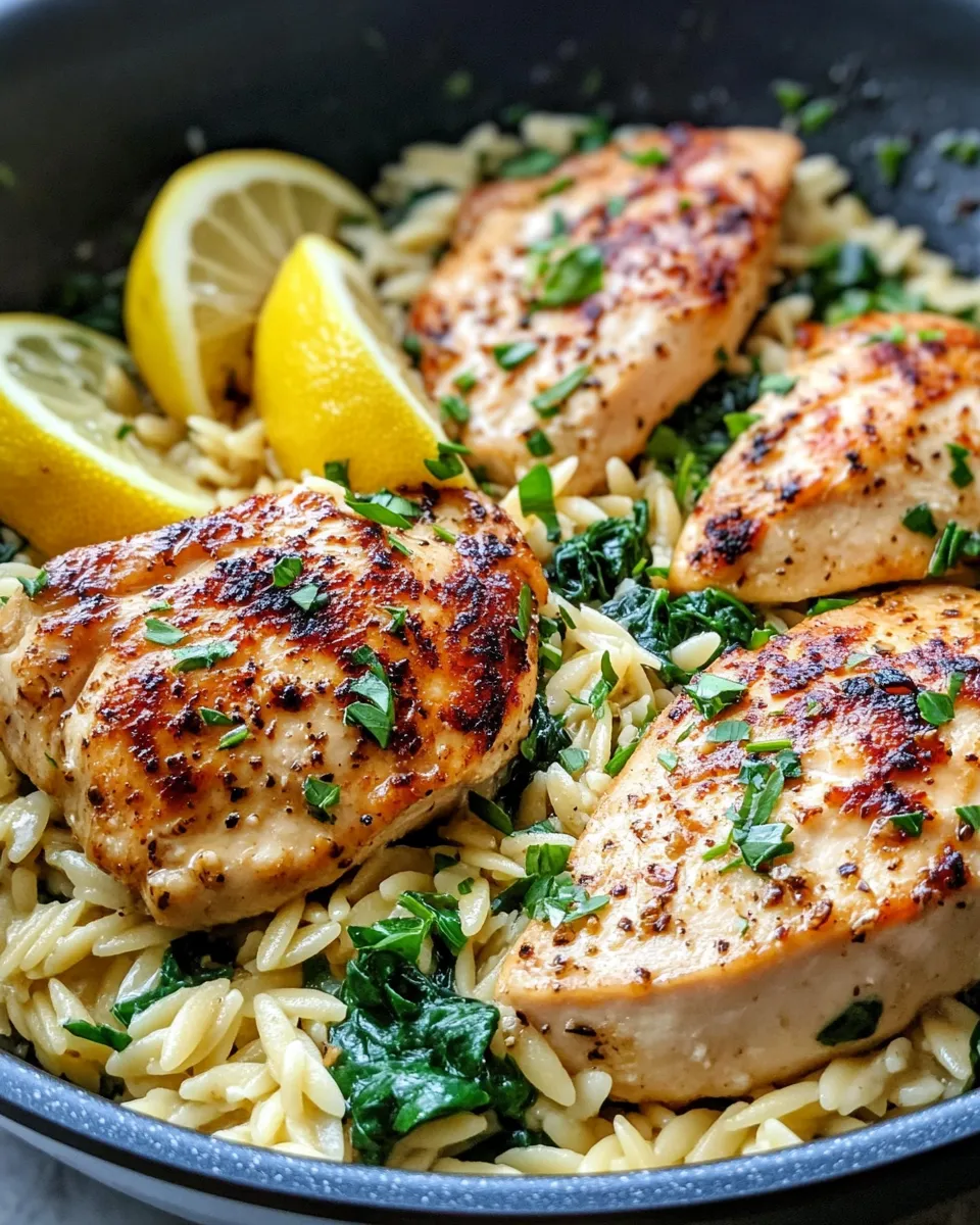 Homemade Lemon Butter Herb Chicken Orzo Skillet photo