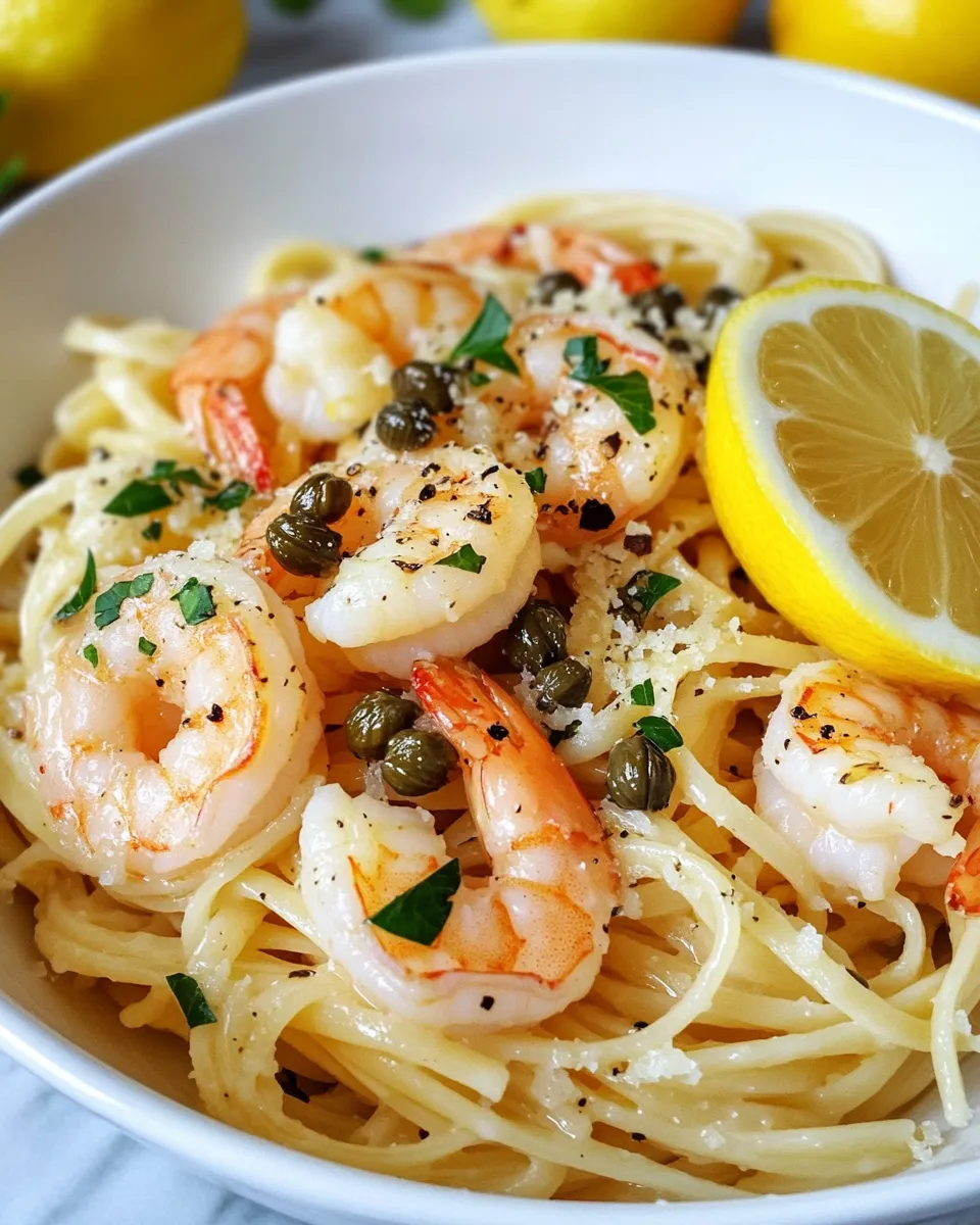 Fresh Lemon Butter Shrimp Linguine with Capers dish photo