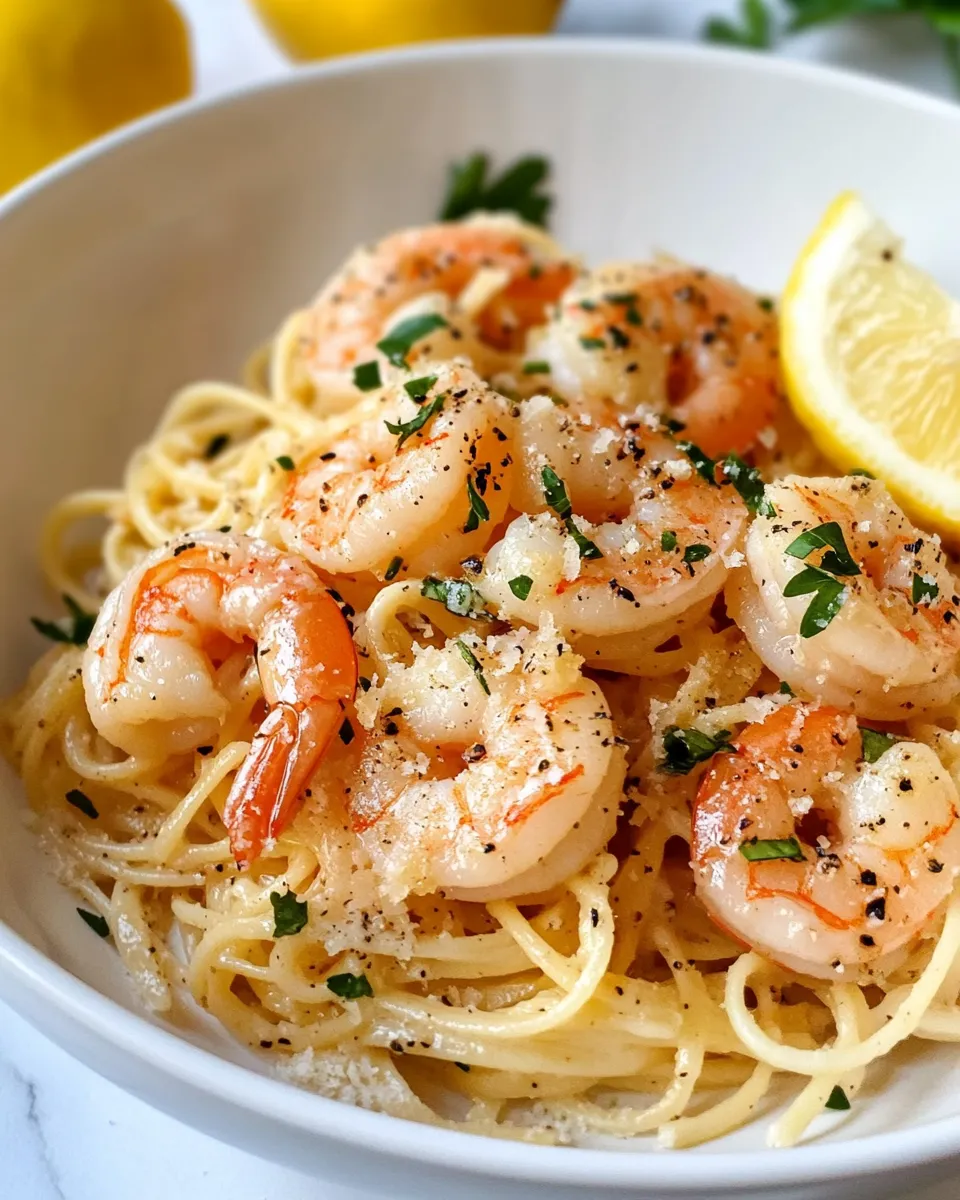 Classic Lemon Butter Shrimp Linguine with Capers food shot
