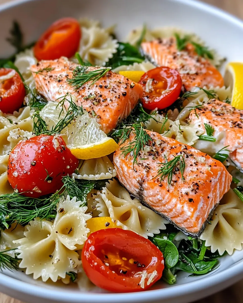 Classic Lemon Dill Salmon Bowtie Pasta dish photo