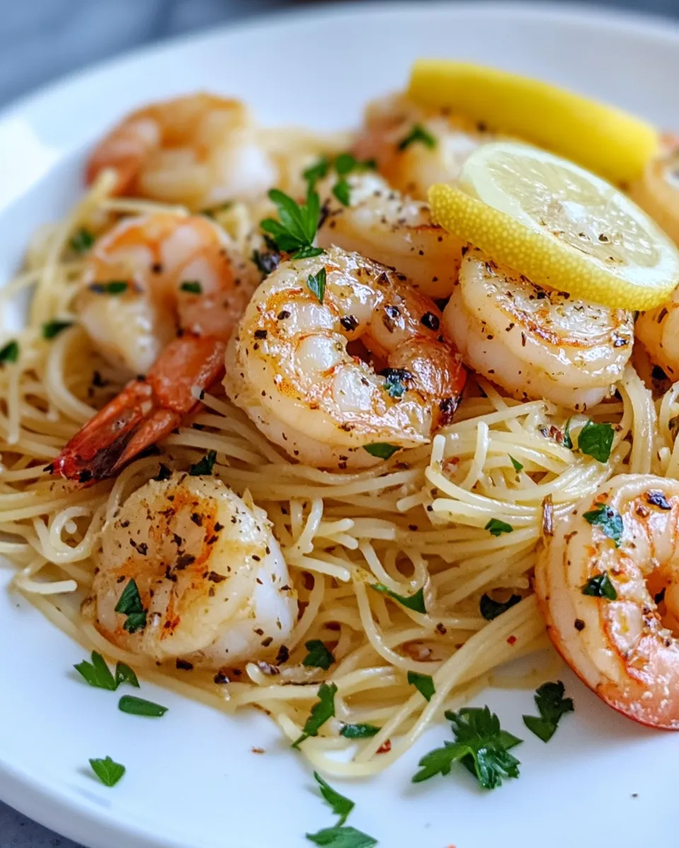 Easy Lemon Garlic Scampi-Style Angel Hair food shot