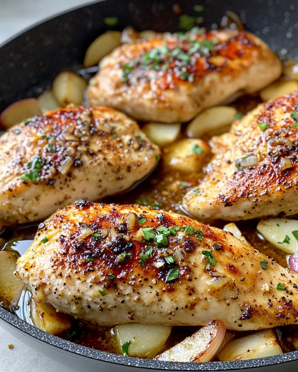 Healthy Maple-Garlic Chicken with Apples & Onions dish photo
