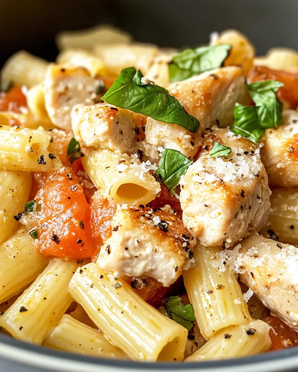 Delicious One-Pot Creamy Tomato Chicken Cavatappi food shot