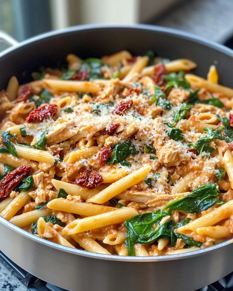 Classic One-Pot Sun-Dried Tomato Penne with Spinach image