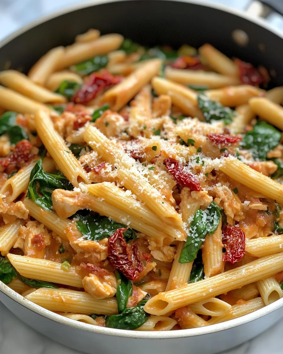 Delicious One-Pot Sun-Dried Tomato Penne with Spinach shot