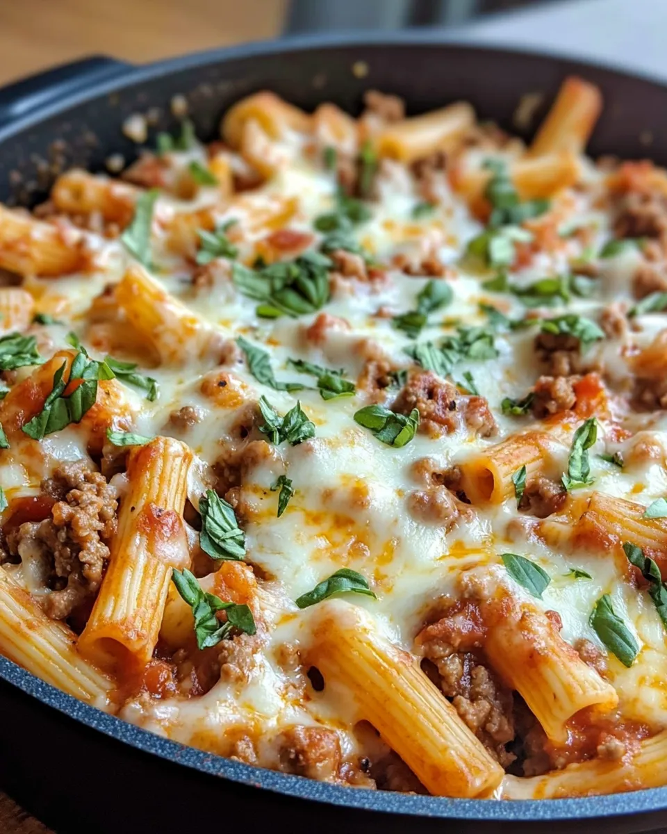 Delicious One-Skillet Baked Ziti (No Parboil) plate image