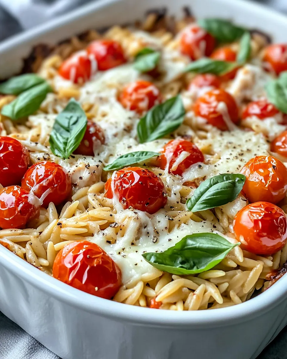 Easy Pesto Orzo Bake with Roasted Cherry Tomatoes food shot