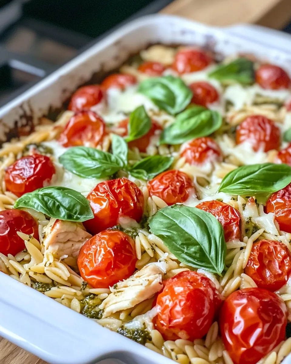 Delicious Pesto Orzo Bake with Roasted Cherry Tomatoes plate image