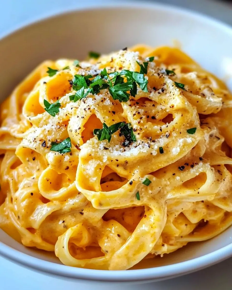 Delicious Pumpkin Alfredo Fettuccine (30 Minutes) plate image