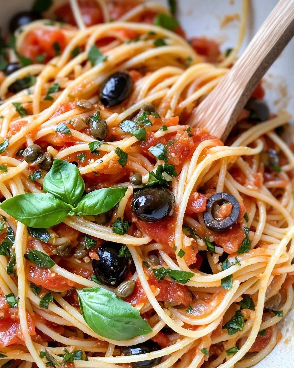 Homemade Puttanesca-Style Spaghetti with Olives & Capers dish photo