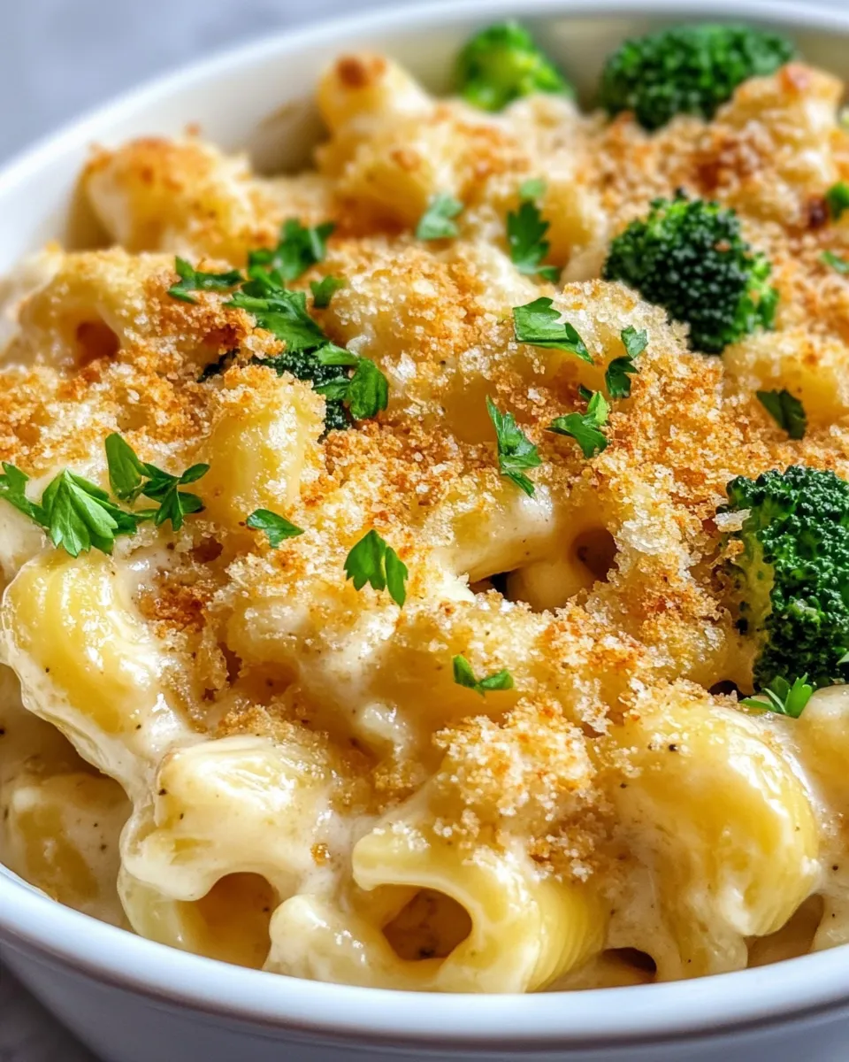 Delicious Roasted Broccoli Cheddar Macaroni food shot