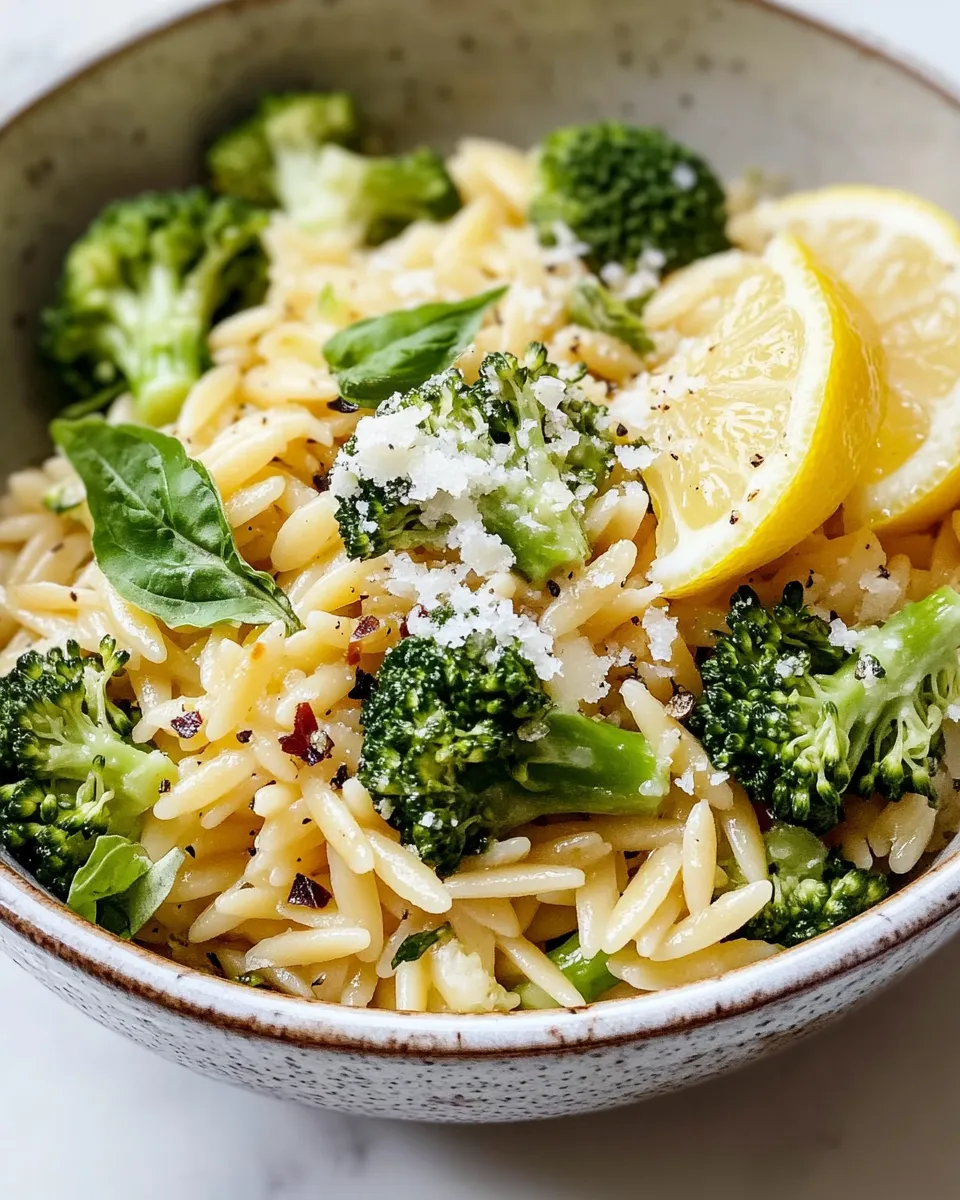 Easy Roasted Broccoli Lemon Parmesan Orzo food shot