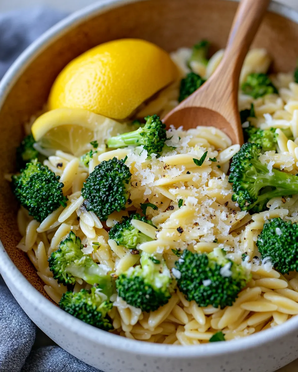Delicious Roasted Broccoli Lemon Parmesan Orzo plate image