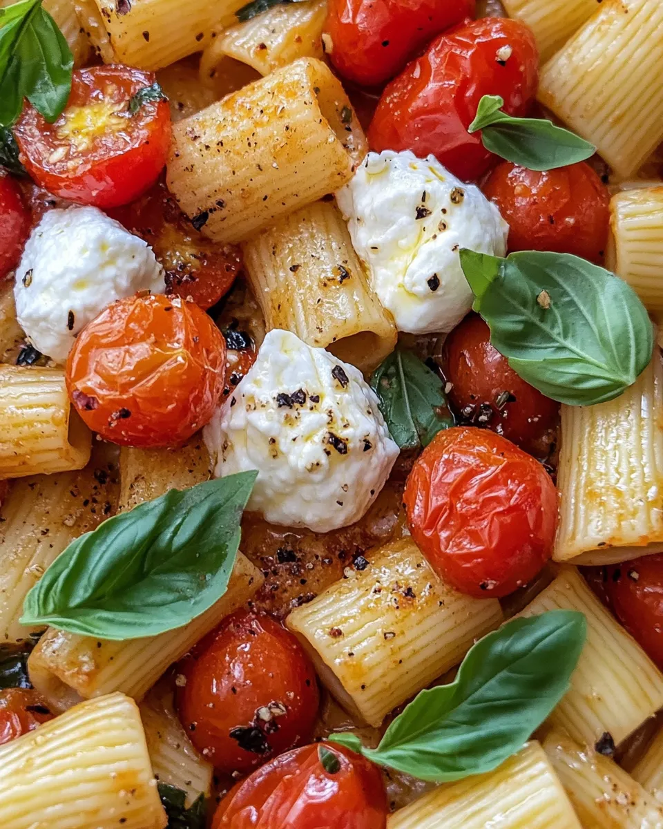 Easy Roasted Cherry Tomato Burrata Rigatoni food shot