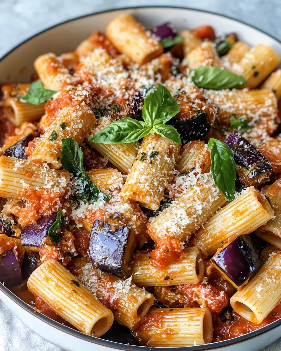 Delicious Roasted Eggplant Pomodoro Rigatoni plate image