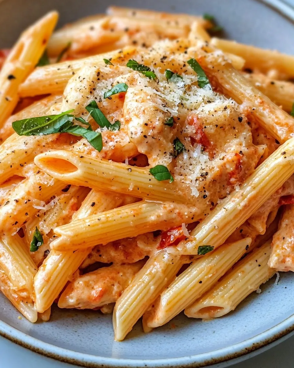 Homemade Roasted Red Pepper Alfredo Penne recipe photo