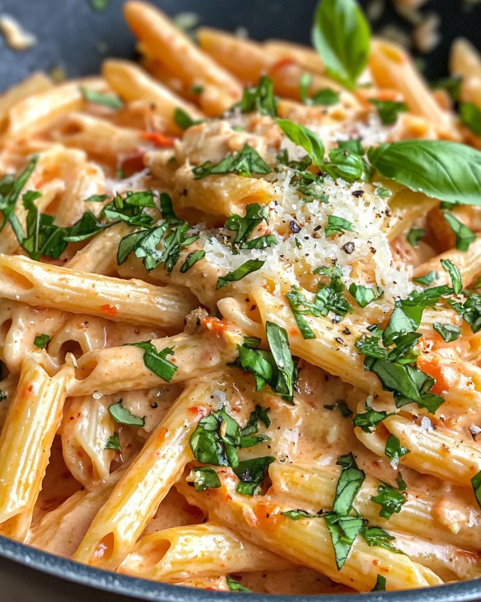 Classic Roasted Red Pepper Alfredo Penne dish photo