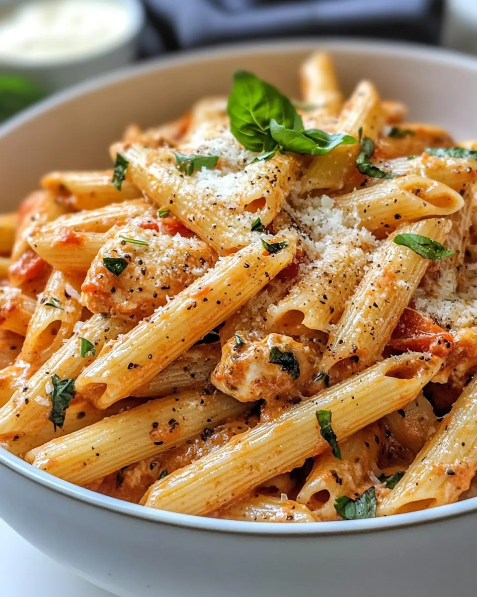Easy Roasted Red Pepper Alfredo Penne food shot