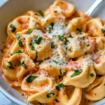 Homemade Roasted Red Pepper Alfredo Tortellini recipe photo