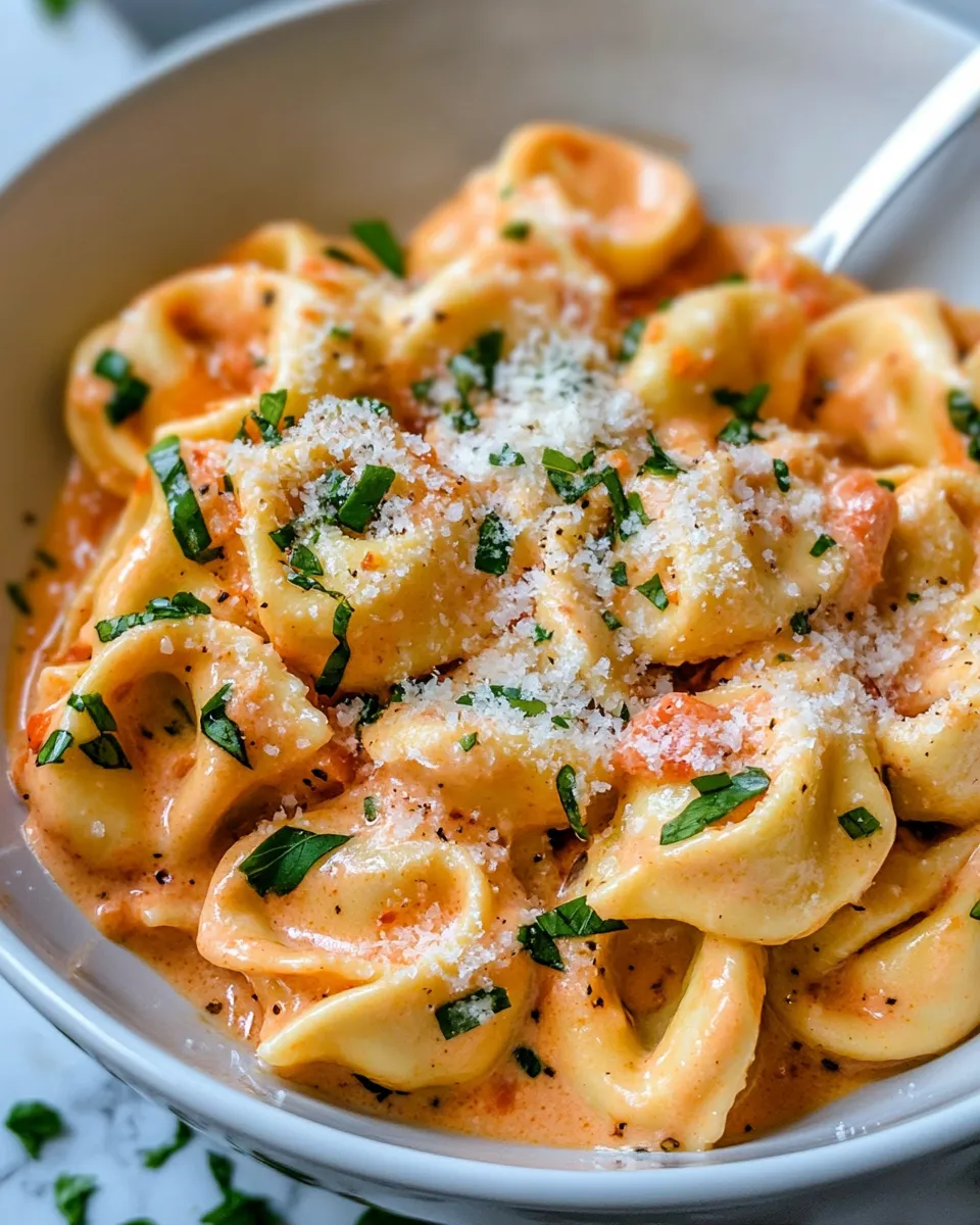 Homemade Roasted Red Pepper Alfredo Tortellini recipe photo