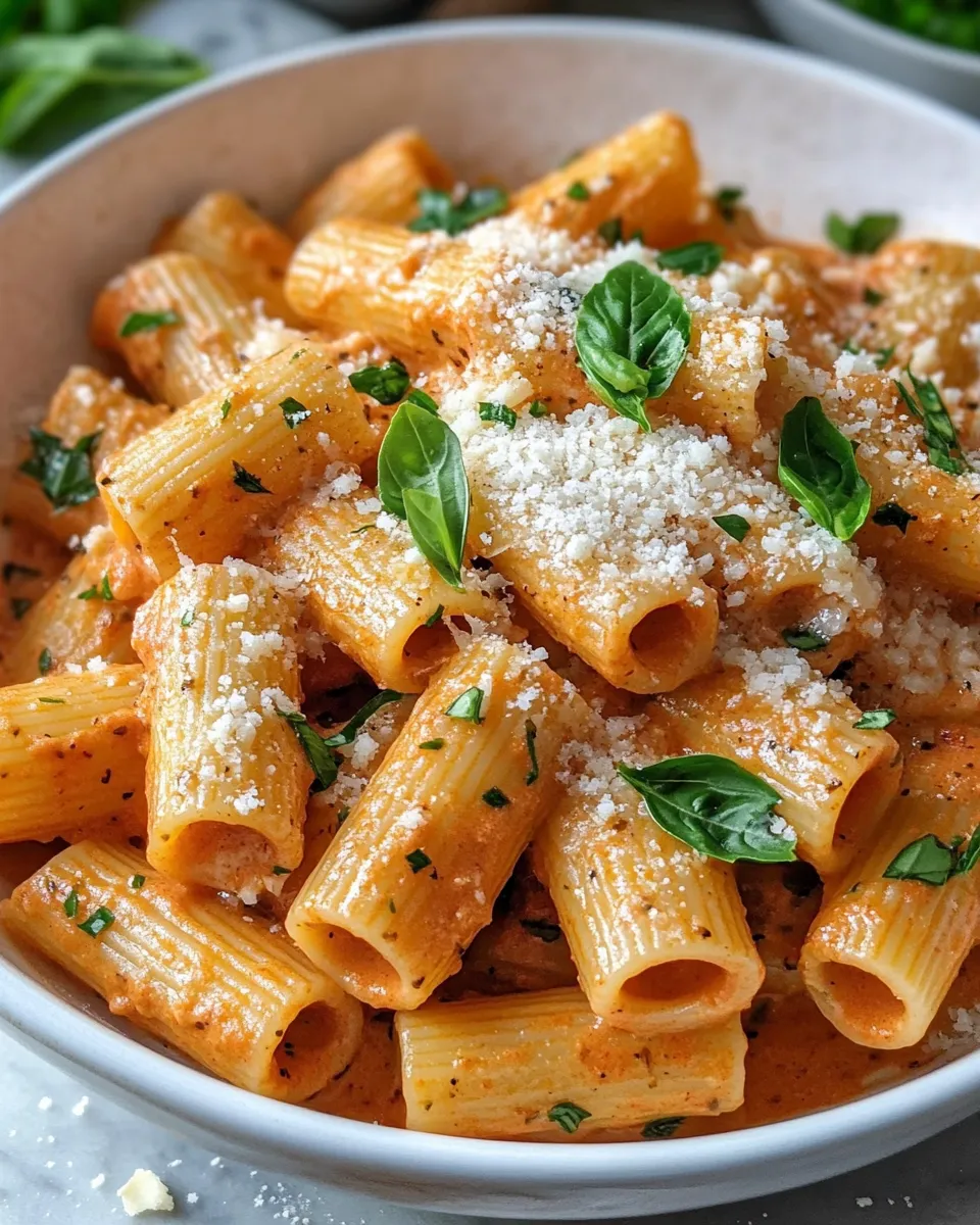 Homemade Roasted Red Pepper Cream Rigatoni photo