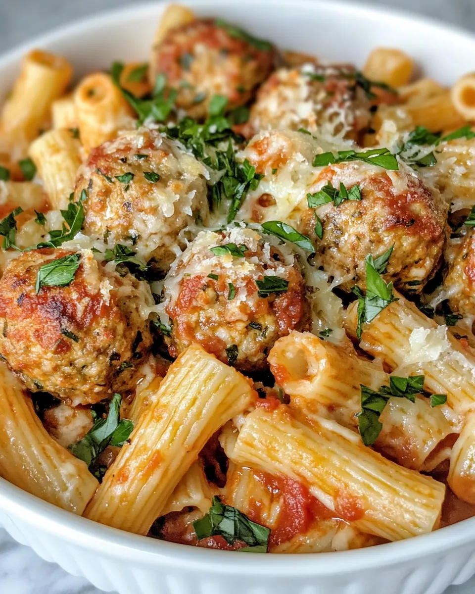 Homemade Roasted Red Pepper Turkey Meatball Ziti recipe photo