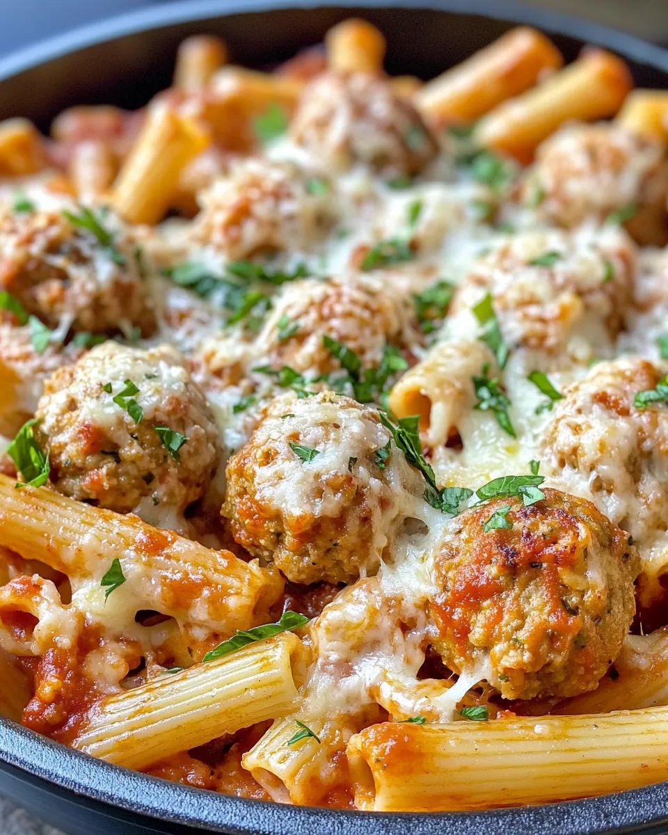 Classic Roasted Red Pepper Turkey Meatball Ziti dish photo